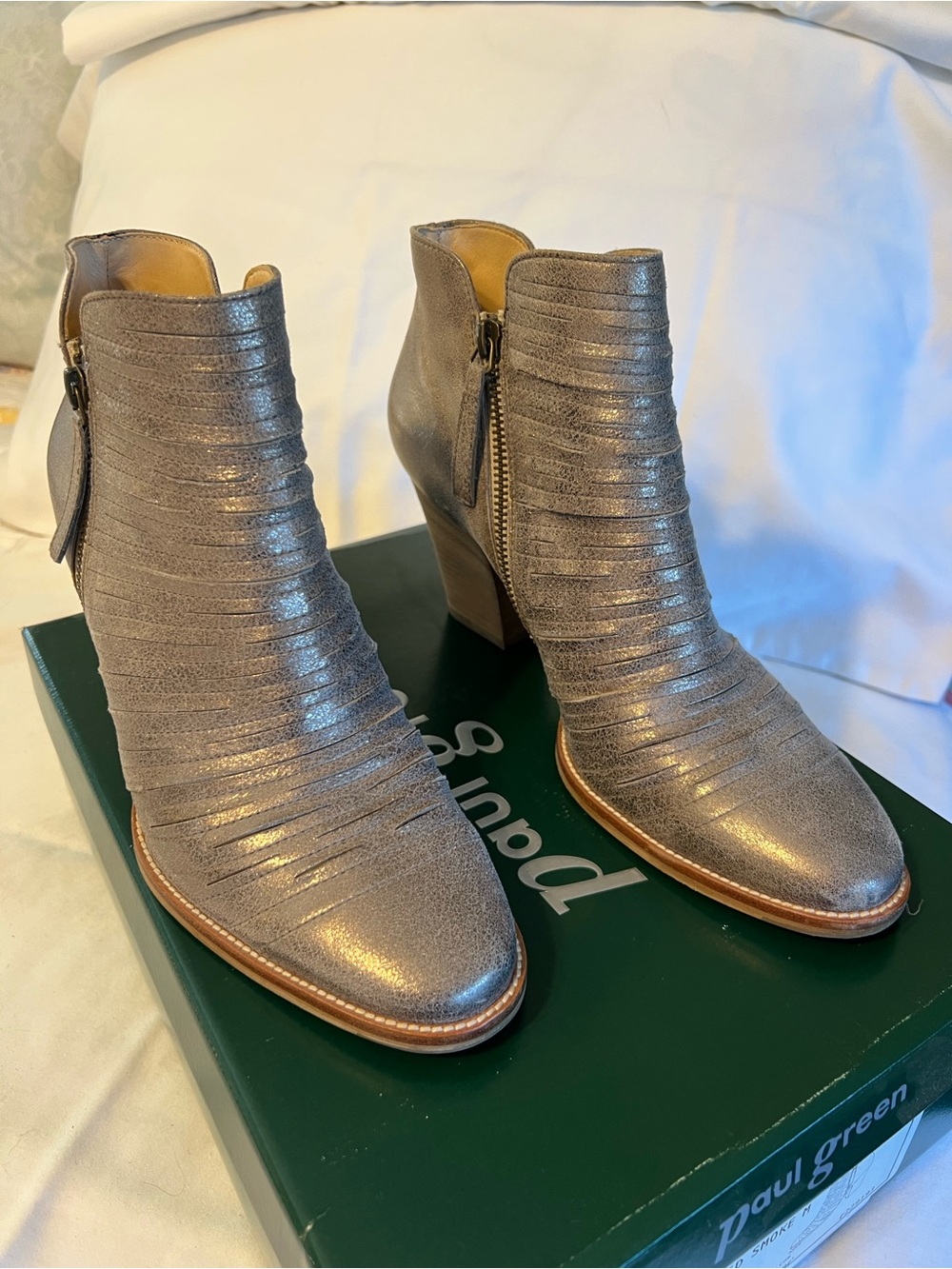 Paul Green Malibu Sliced Zip Ankle Booties - Brushed Smoke - Size 9 US (6.5 UK)